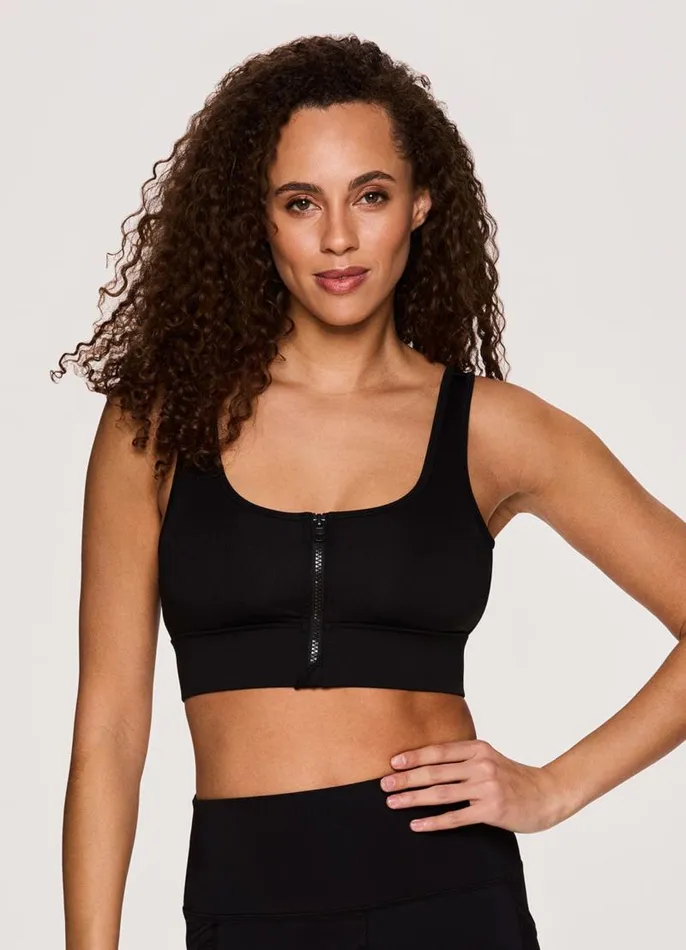 Women Everyday Zip Front Bra Black RBX Active Sports Bras