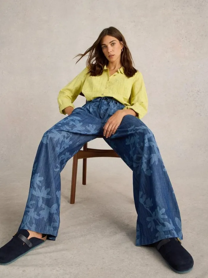Women Farah Denim Wide Leg Trouser Denim Print White Stuff Trousers