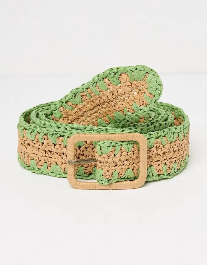 Women FatFace Belts Wide Raffia Waist Belt Natural
