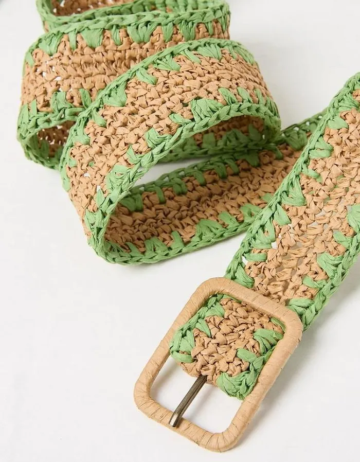 Women FatFace Belts Wide Raffia Waist Belt Natural