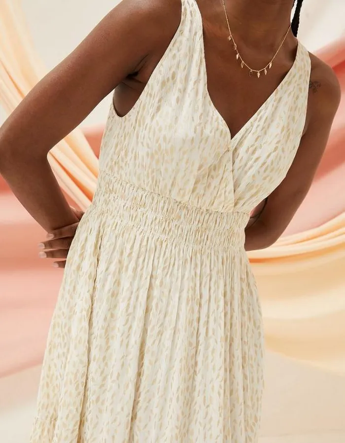 Women FatFace Copper and Black FatFace All Dressed Up Ivy Foil Maxi Dress Ivory