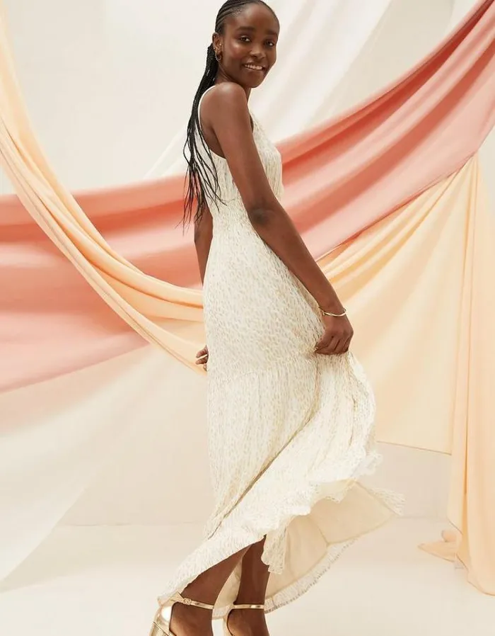 Women FatFace Copper and Black FatFace All Dressed Up Ivy Foil Maxi Dress Ivory