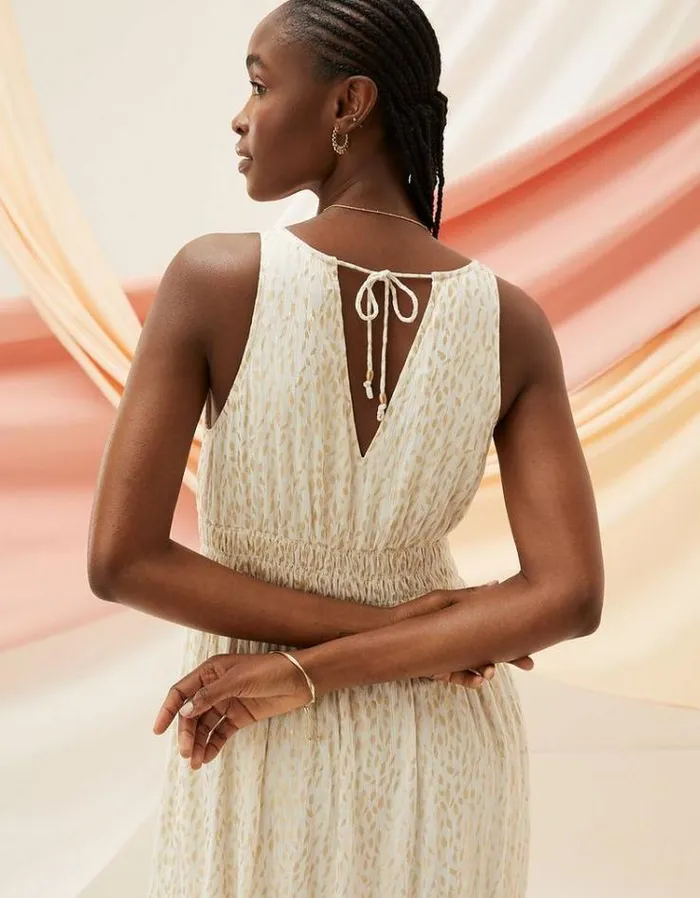 Women FatFace Copper and Black FatFace All Dressed Up Ivy Foil Maxi Dress Ivory