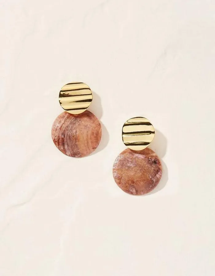 Women FatFace Copper and Black FatFace All Dressed Up Round Shell Earrings Gold