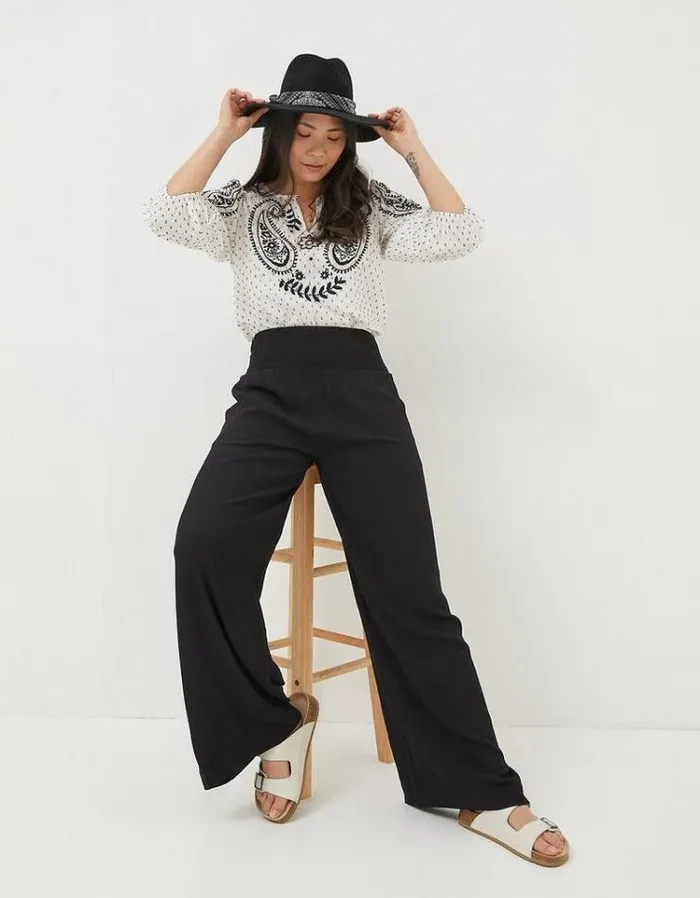 Women FatFace Festival Collection Wide Leg Palazzo Pants Black