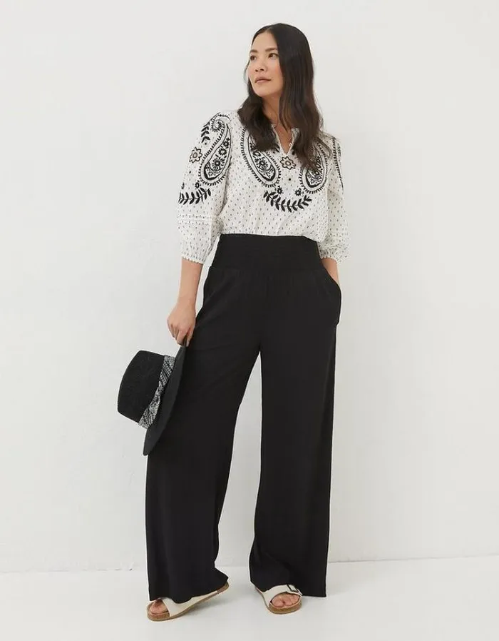 Women FatFace Festival Collection Wide Leg Palazzo Pants Black