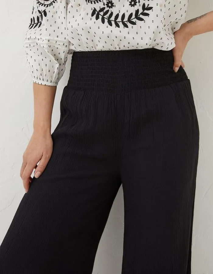 Women FatFace Festival Collection Wide Leg Palazzo Pants Black