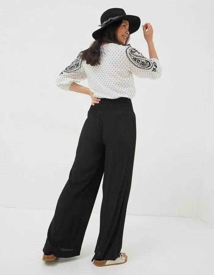 Women FatFace Festival Collection Wide Leg Palazzo Pants Black