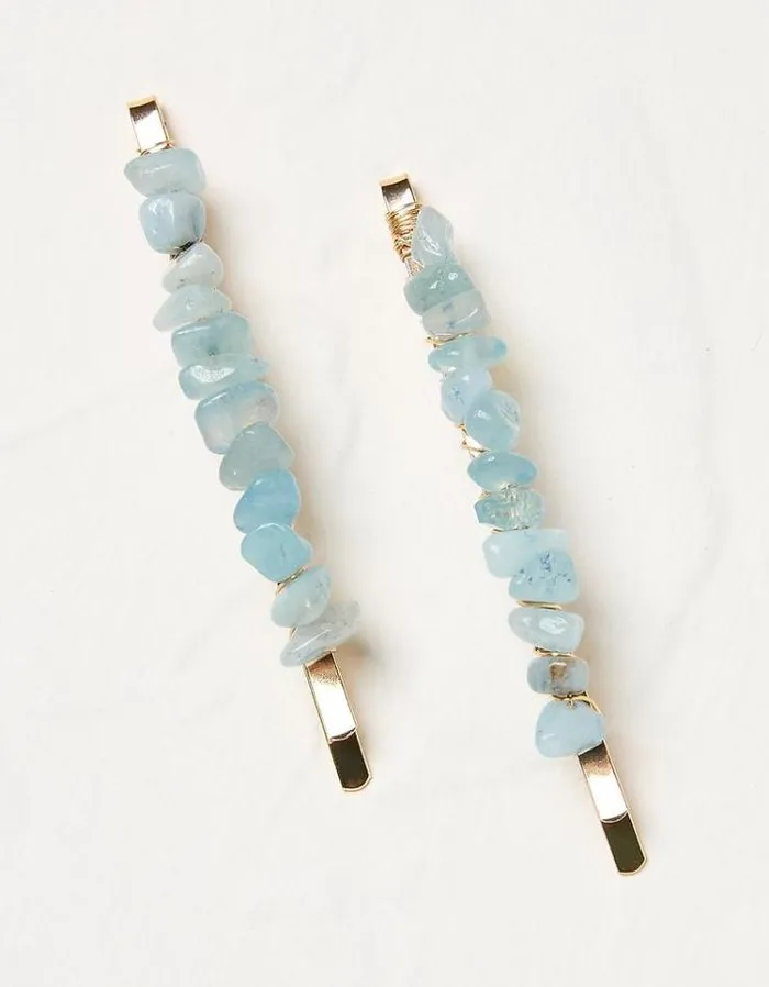 Women FatFace Hair Accessories 2 Pack Stone Slides Blue