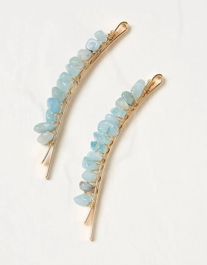 Women FatFace Hair Accessories 2 Pack Stone Slides Blue