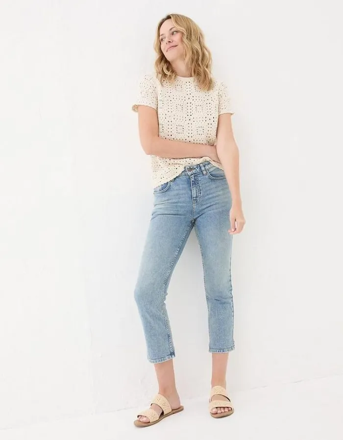 Women FatFace Jeans and Dungarees Capri Sway Cropped Jeans Light Denim Blue