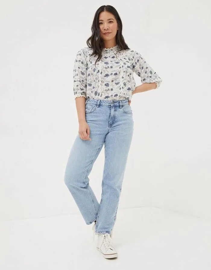 Women FatFace Jeans and Dungarees Ludlow Boyfriend Jeans Light Denim Blue