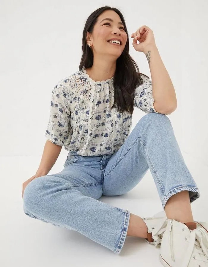 Women FatFace Jeans and Dungarees Ludlow Boyfriend Jeans Light Denim Blue