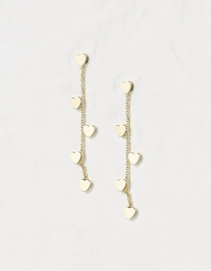 Women FatFace Jewelry Heart Chain Earrings Gold