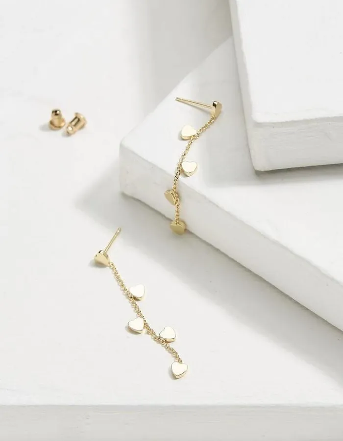 Women FatFace Jewelry Heart Chain Earrings Gold