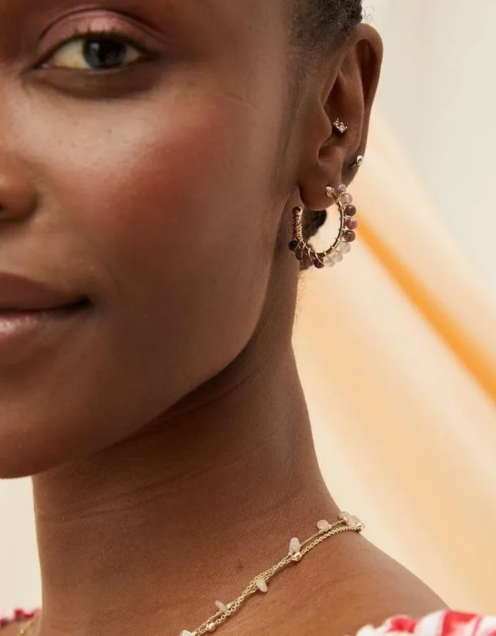 Women FatFace Jewelry Semi Precious Hoops Gold