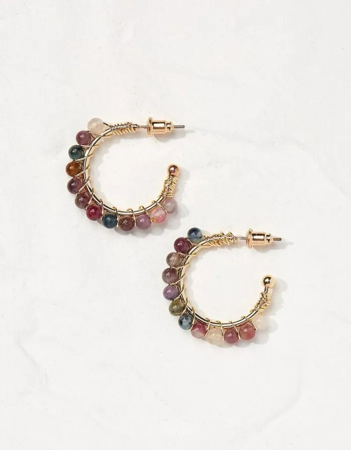 Women FatFace Jewelry Semi Precious Hoops Gold