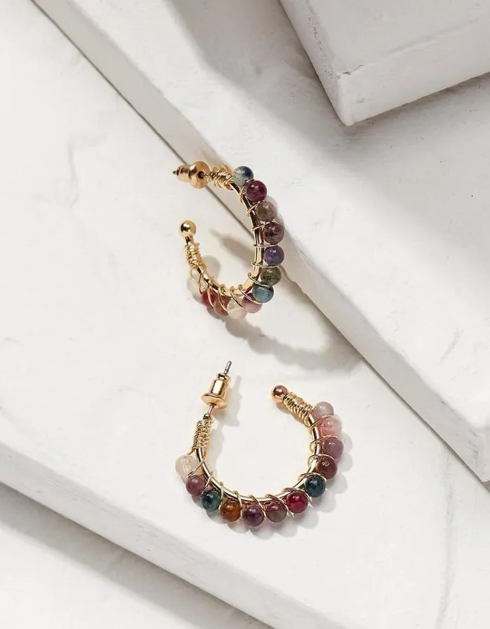 Women FatFace Jewelry Semi Precious Hoops Gold