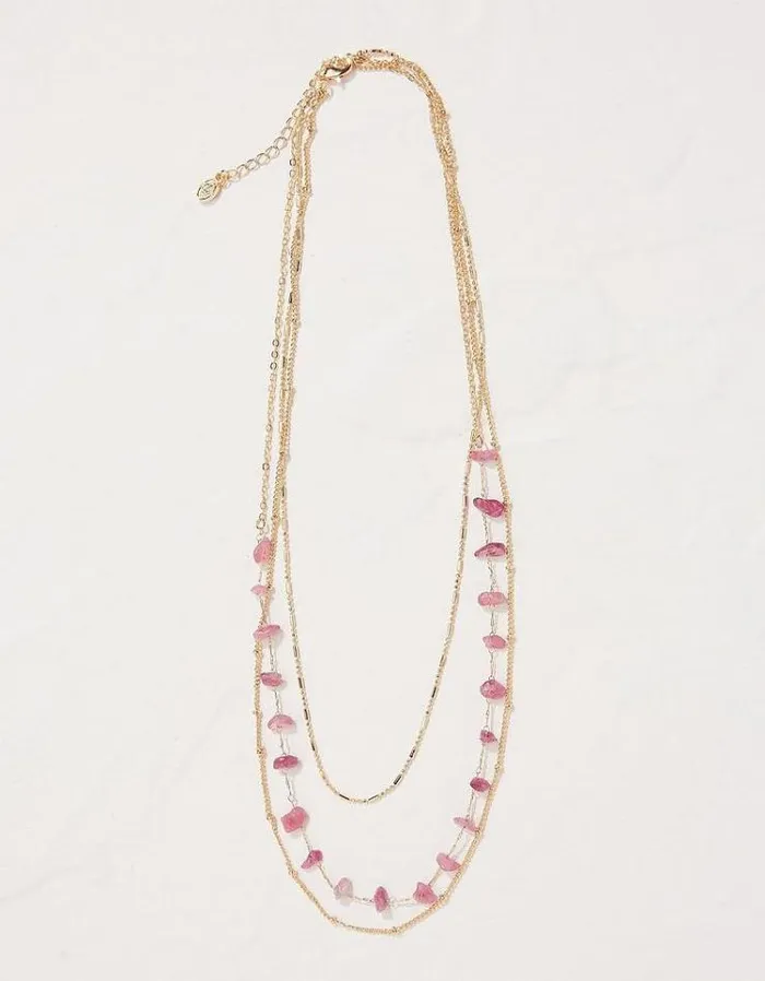 Women FatFace Jewelry Stone Stacked Necklace Gold