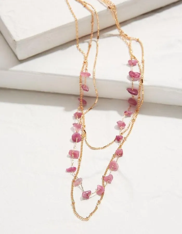 Women FatFace Jewelry Stone Stacked Necklace Gold