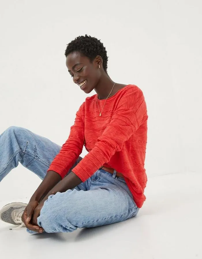Women FatFace Linen Edit Isabelle Linen Blend Sweater Red