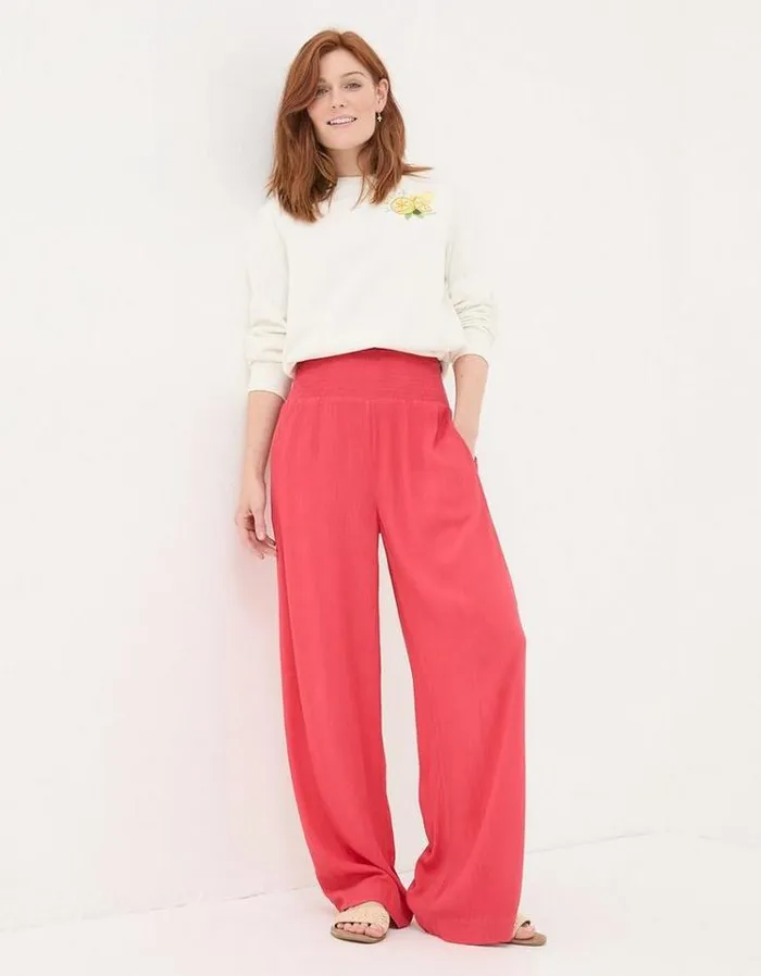 Women FatFace Pants and Leggings Wide Leg Palazzo Pants Tomato Red