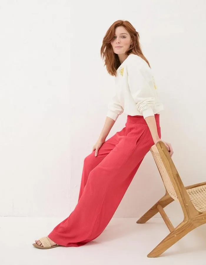 Women FatFace Pants and Leggings Wide Leg Palazzo Pants Tomato Red
