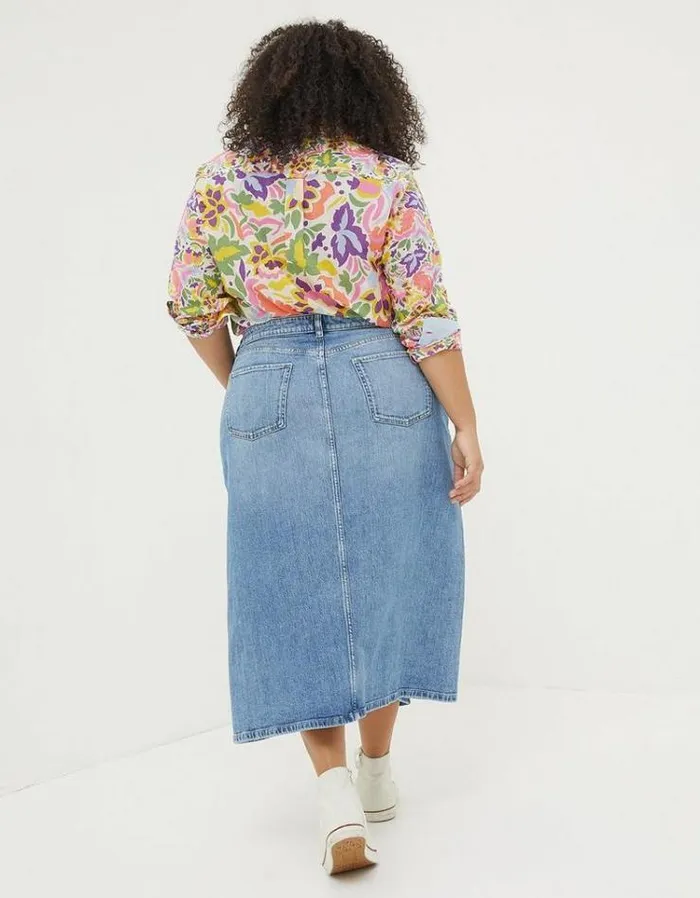 Women FatFace Skirts Carla Denim Midi Skirt Washed Blue