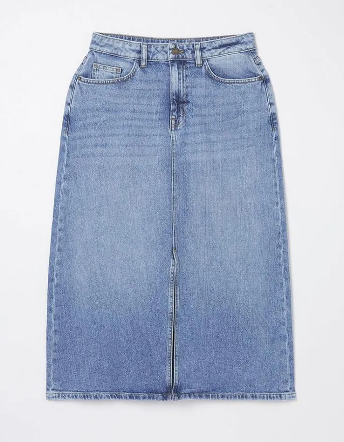 Women FatFace Skirts Carla Denim Midi Skirt Washed Blue