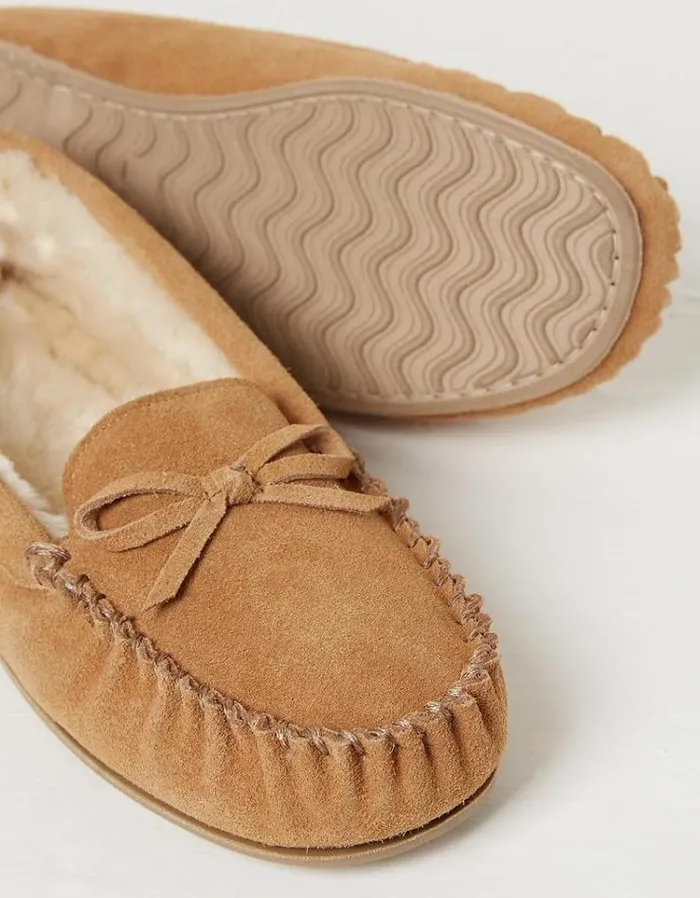 Women FatFace Slippers Cara Suede Moccasin Slipper Tan