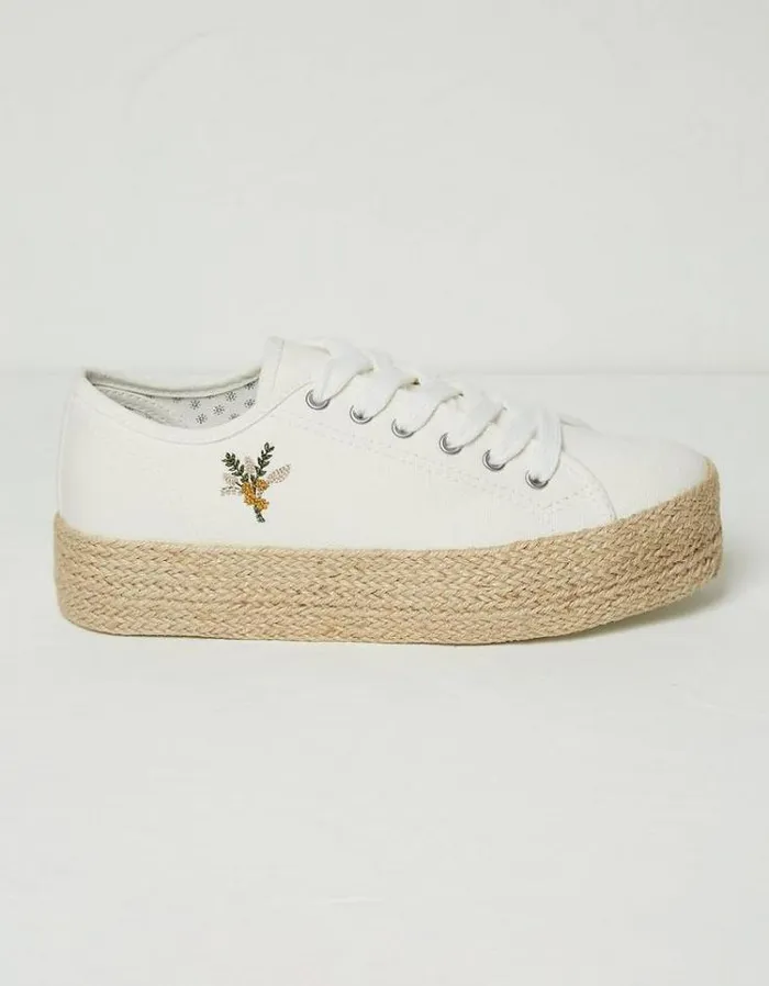 Women FatFace Sneakers Francesca Jute Platform Sneakers White