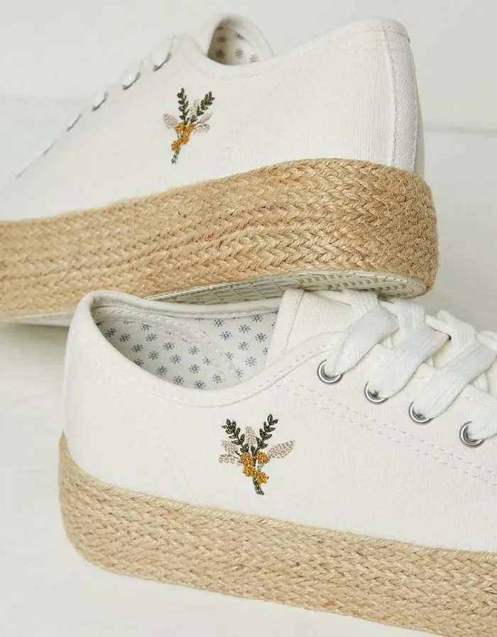 Women FatFace Sneakers Francesca Jute Platform Sneakers White