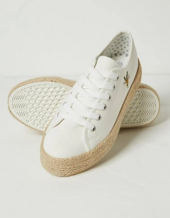 Women FatFace Sneakers Francesca Jute Platform Sneakers White