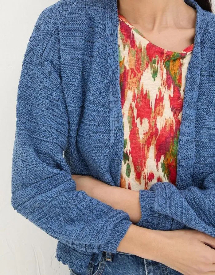 Women FatFace Sweaters and Cardigans Anna Ikat Tape Cardigan Teal Blue