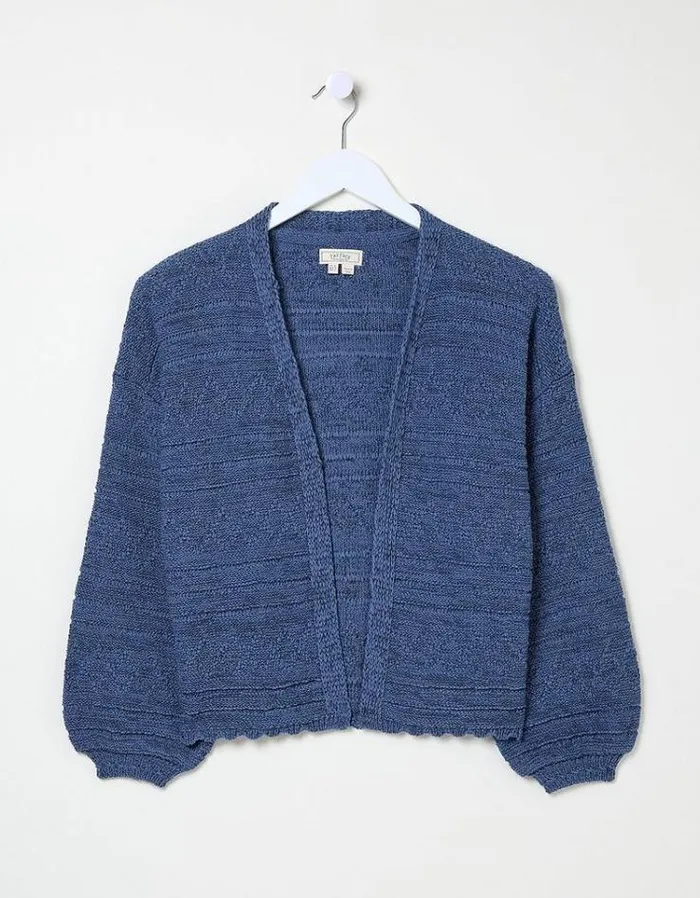 Women FatFace Sweaters and Cardigans Anna Ikat Tape Cardigan Teal Blue