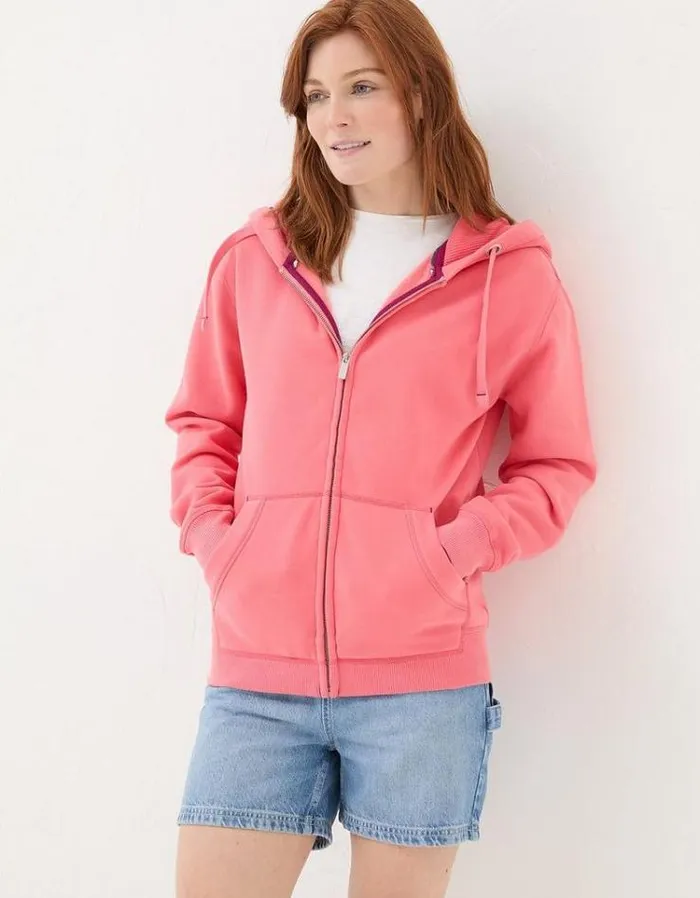 Women FatFace Sweatshirts and Hoodies Amy Zip Through Hoodie Coral Pink