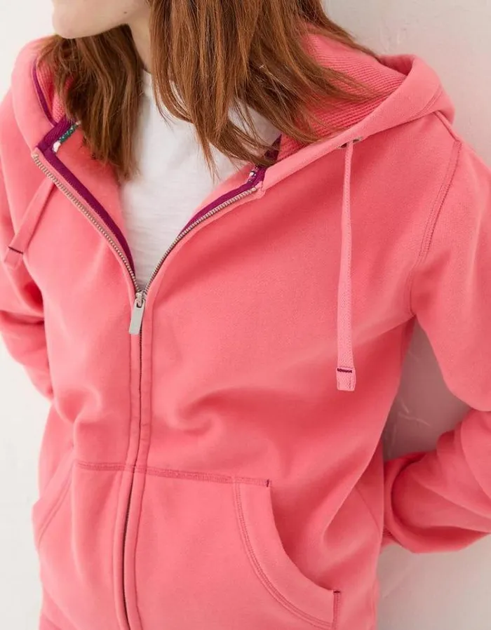 Women FatFace Sweatshirts and Hoodies Amy Zip Through Hoodie Coral Pink