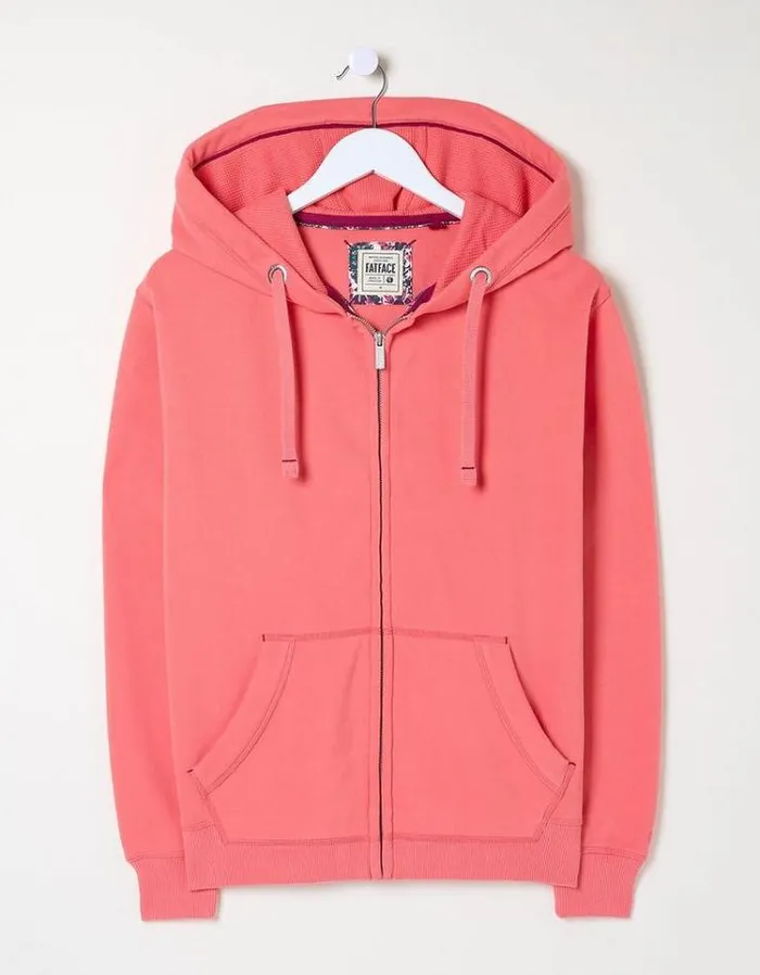 Women FatFace Sweatshirts and Hoodies Amy Zip Through Hoodie Coral Pink