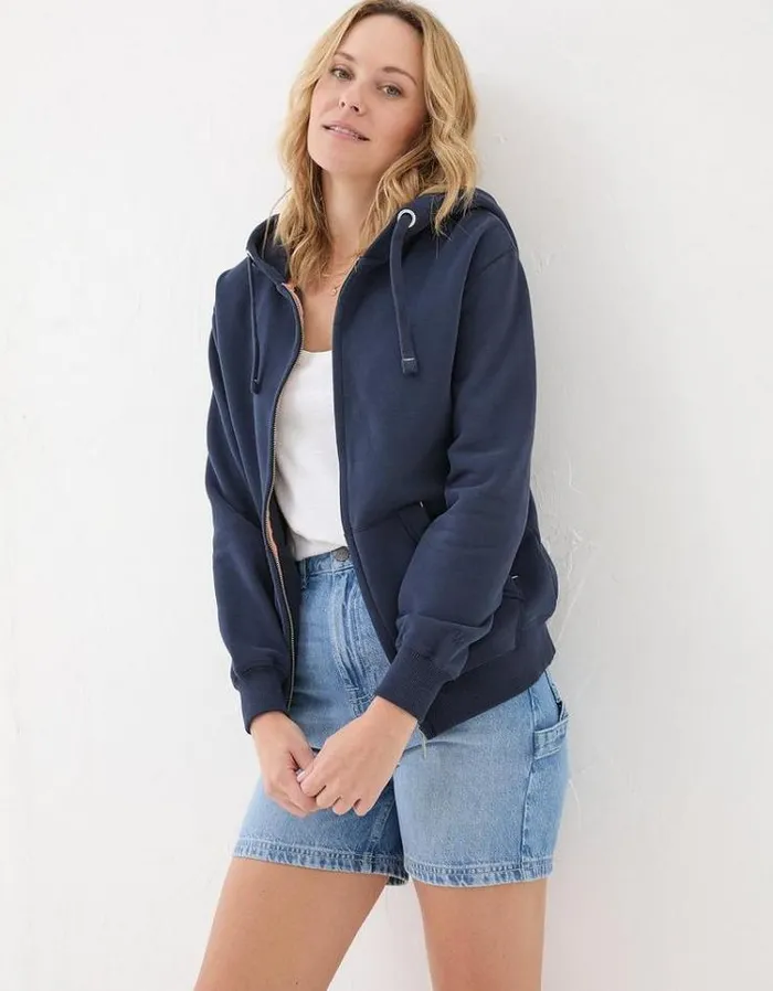 Women FatFace Sweatshirts and Hoodies Amy Zip Through Hoodie Navy