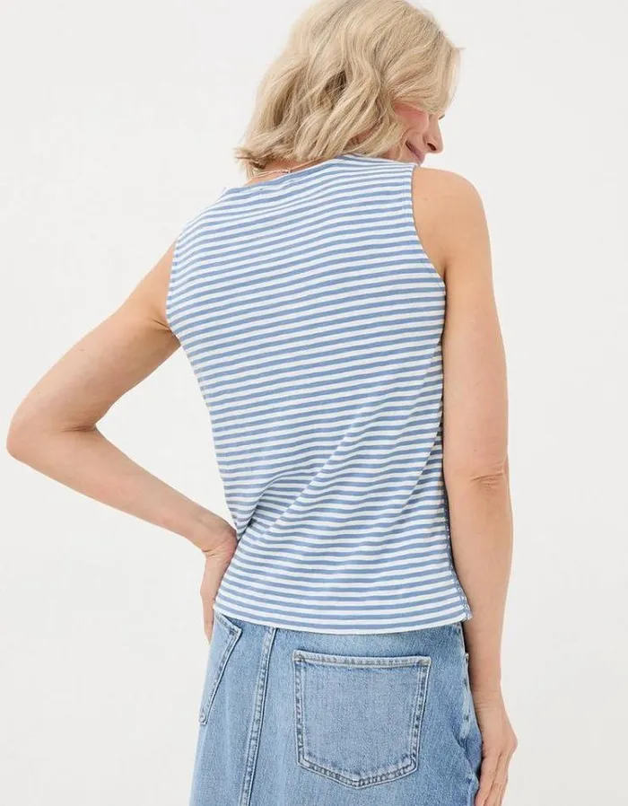Women FatFace Tops and TShirts Claudia Stripe Button Tank Chambray Blue