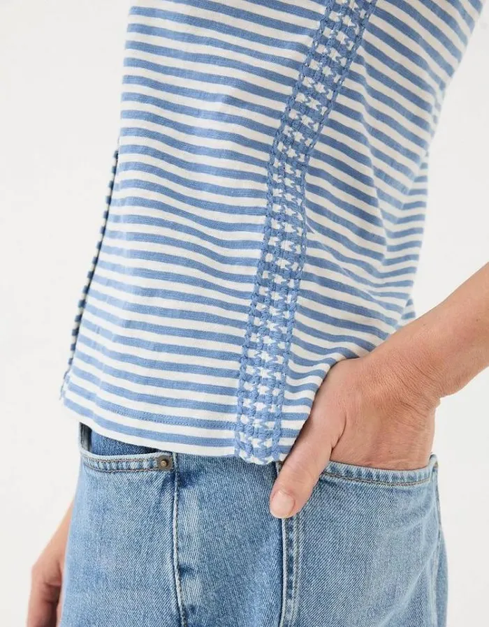 Women FatFace Tops and TShirts Claudia Stripe Button Tank Chambray Blue