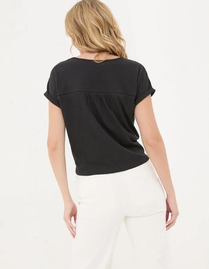 Women FatFace Tops and TShirts Fran Broderie Tie Front TShirt Black