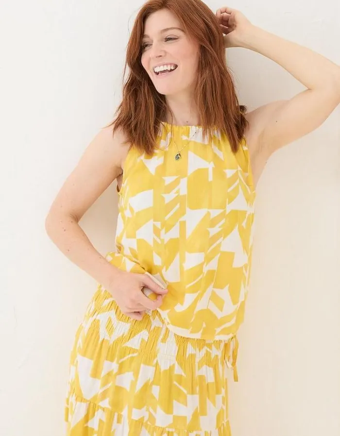 Women FatFace Tops and TShirts Lyra Med Geo Camisole Lemon Yellow