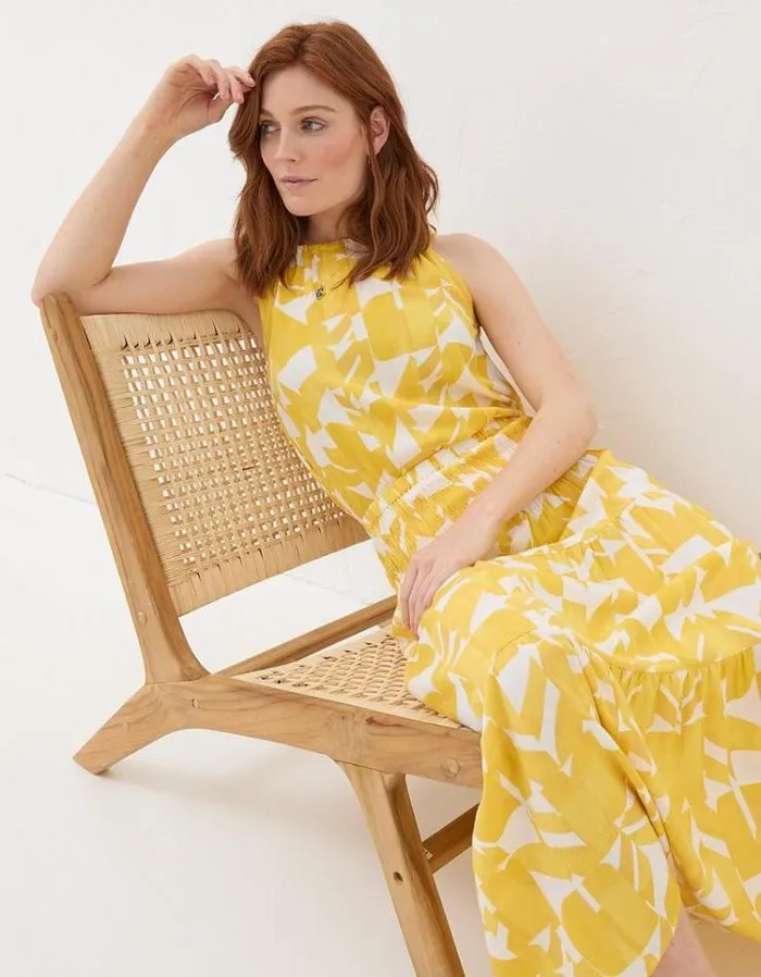 Women FatFace Tops and TShirts Lyra Med Geo Camisole Lemon Yellow