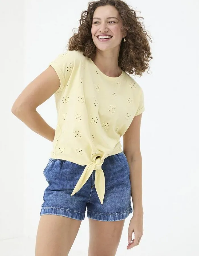 Women FatFace Tops and TShirts Roisin Tie Front Top Light Yellow
