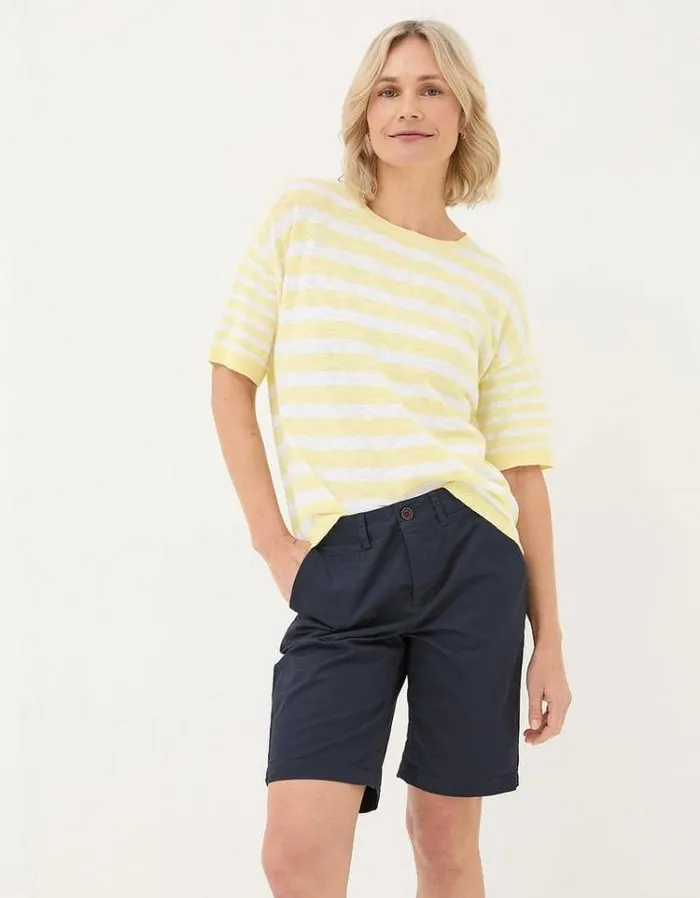 Women FatFace Tops and TShirts Sorbet Linen Stripe TShirt Lemon Yellow