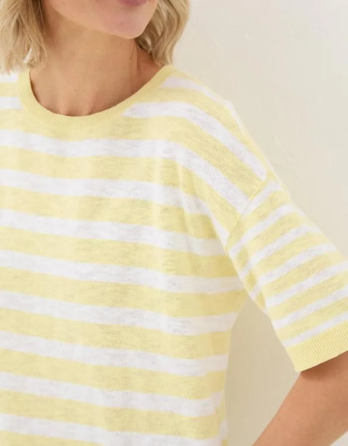 Women FatFace Tops and TShirts Sorbet Linen Stripe TShirt Lemon Yellow