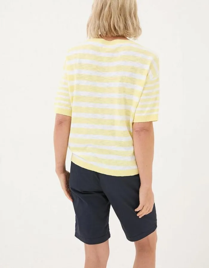 Women FatFace Tops and TShirts Sorbet Linen Stripe TShirt Lemon Yellow