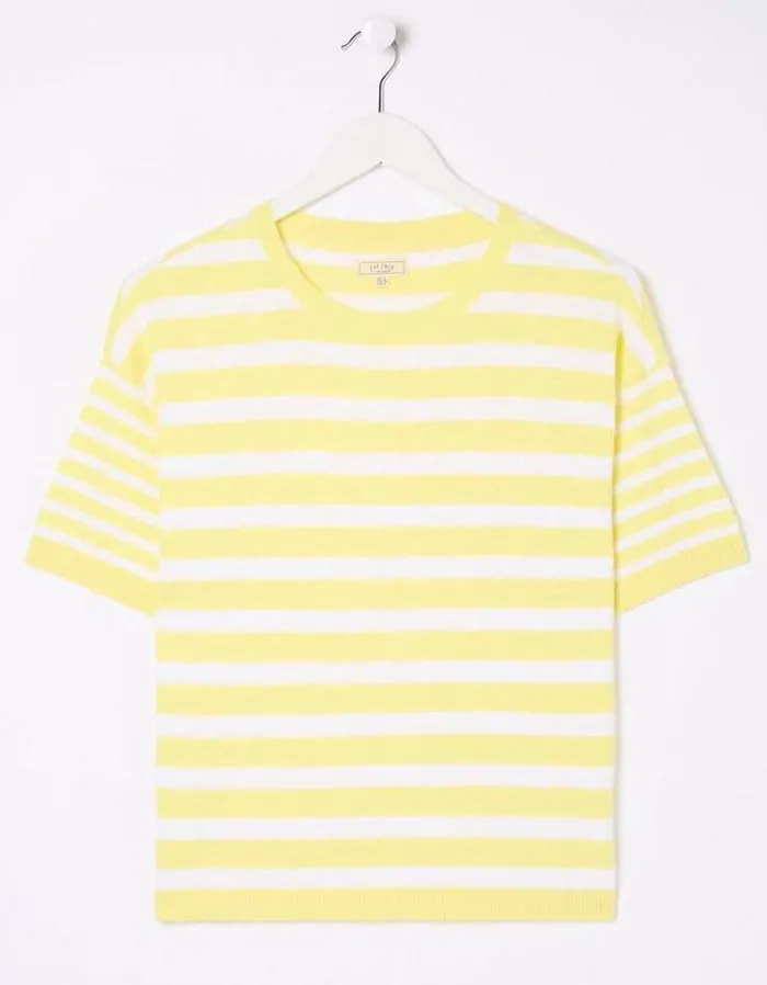 Women FatFace Tops and TShirts Sorbet Linen Stripe TShirt Lemon Yellow
