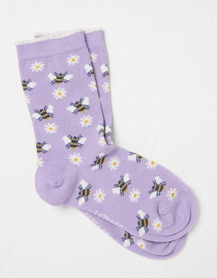 Women FatFace Underwear Socks and Tights 1 Pack Daisy Bee Socks Lilac